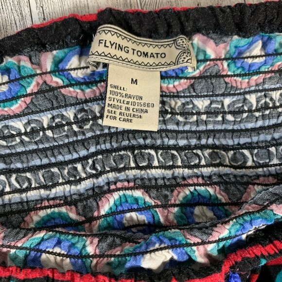 Flying Tomato Boho Floral Off Shoulder Tunic Dress Size M Tassels Mini Coachella - Picture 7 of 11